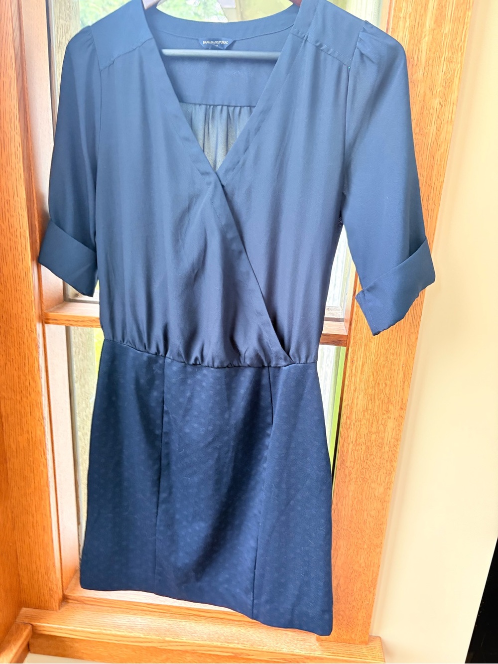 Banana Republic Navy Wrap Front Short Sleeve Dress